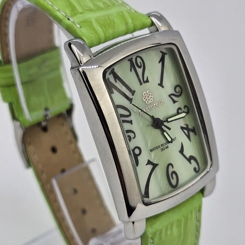 Pastorelli Women's Watch 28MM Gray Dial Green Leather Band Straps New‎ Battery